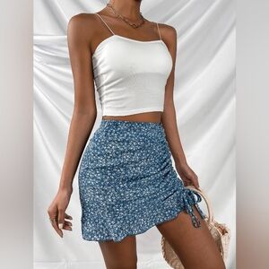 Shein Blue Grey floral drawstring skirt